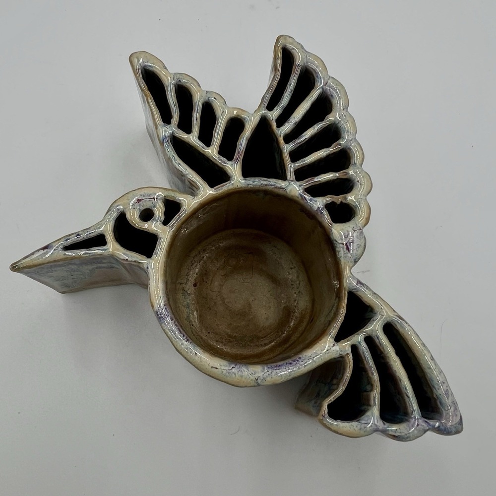 Bay Pottery Hummingbird Candle Pot Candle Holder Drip Glazed‎ Handmade Va USA